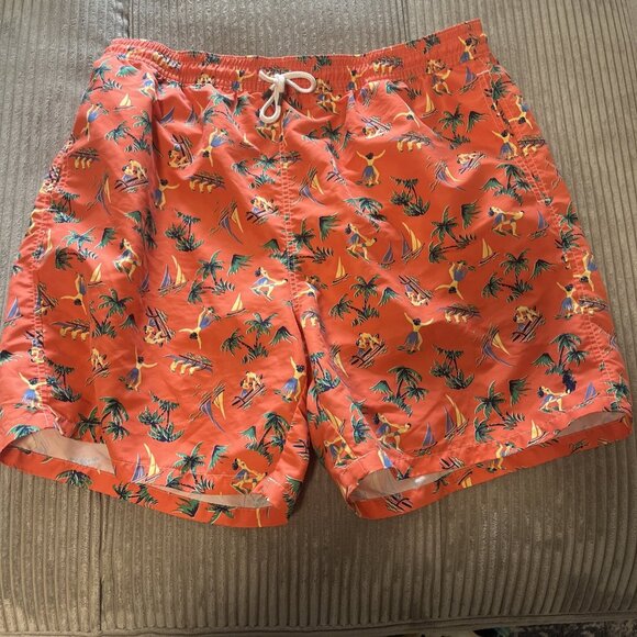 Polo Ralph Lauren Men  XLT Swim Trunks Short Orange Hawaiian Print NWOT - Picture 1 of 10